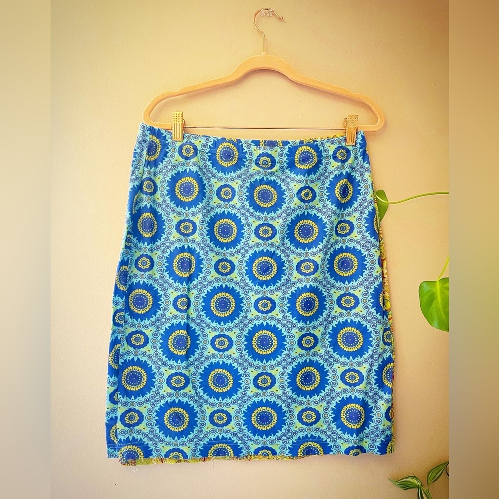 Y2K Blue Psychedelic Mandala Print Mini Skirt